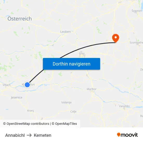 Annabichl to Kemeten map