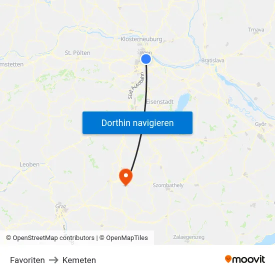 Favoriten to Kemeten map