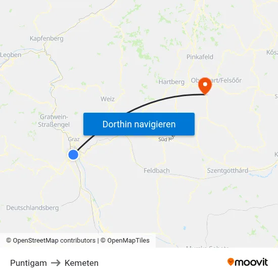 Puntigam to Kemeten map