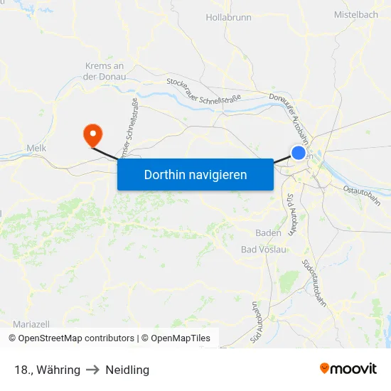 18., Währing to Neidling map