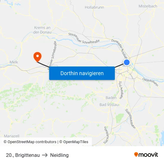 20., Brigittenau to Neidling map