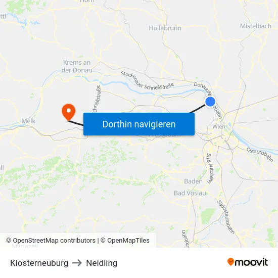 Klosterneuburg to Neidling map