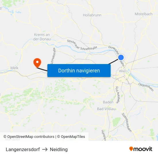 Langenzersdorf to Neidling map