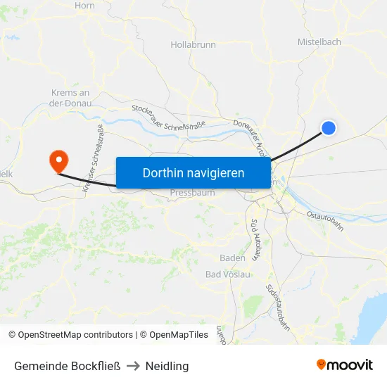 Gemeinde Bockfließ to Neidling map