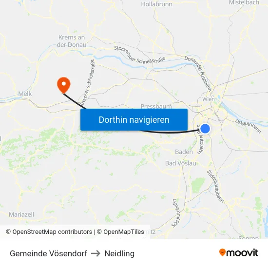 Gemeinde Vösendorf to Neidling map