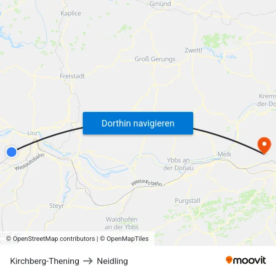 Kirchberg-Thening to Neidling map