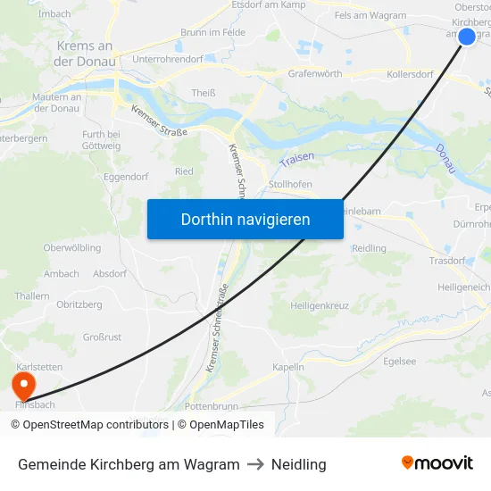 Gemeinde Kirchberg am Wagram to Neidling map