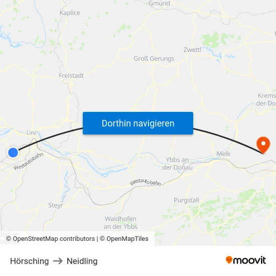 Hörsching to Neidling map