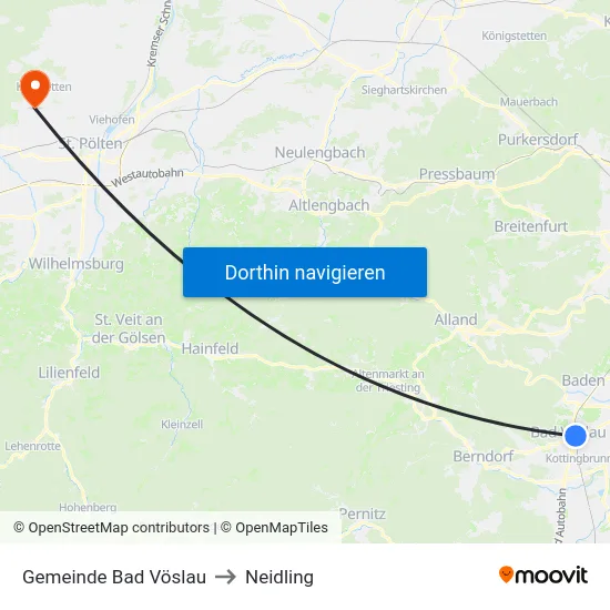 Gemeinde Bad Vöslau to Neidling map