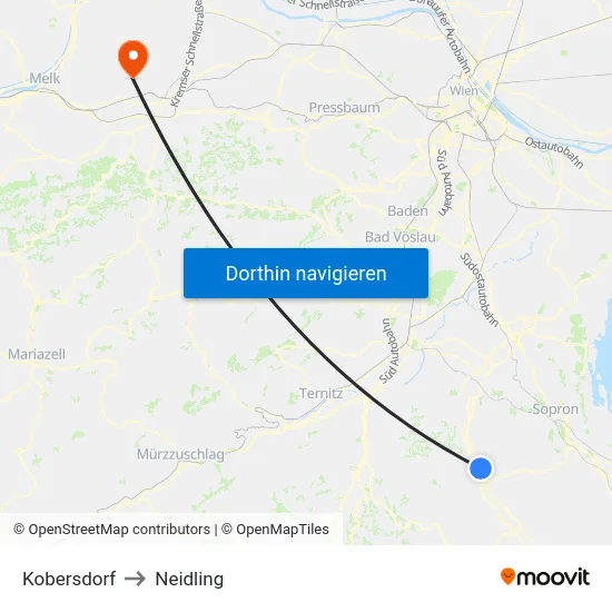 Kobersdorf to Neidling map