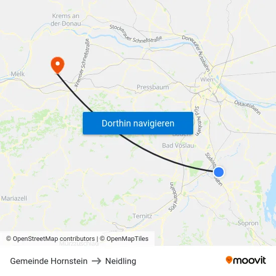 Gemeinde Hornstein to Neidling map