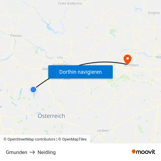 Gmunden to Neidling map