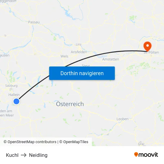 Kuchl to Neidling map