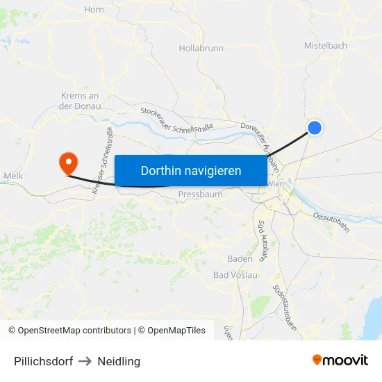 Pillichsdorf to Neidling map