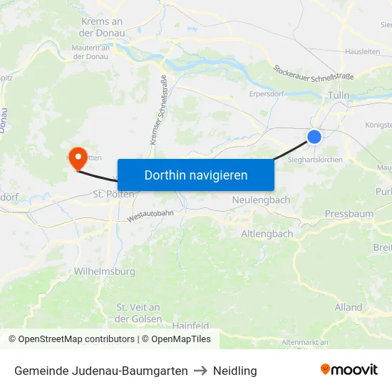 Gemeinde Judenau-Baumgarten to Neidling map