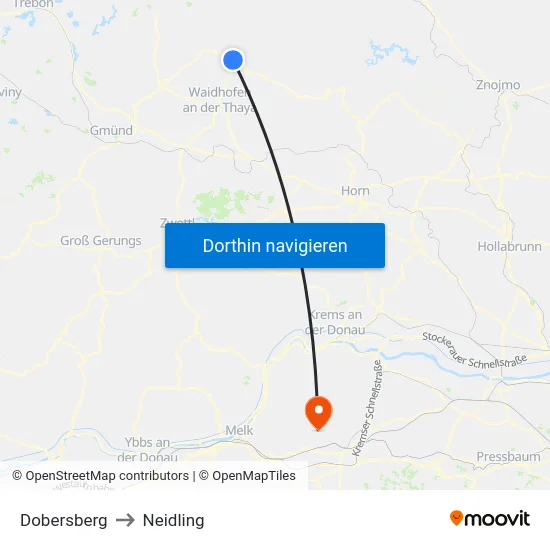 Dobersberg to Neidling map