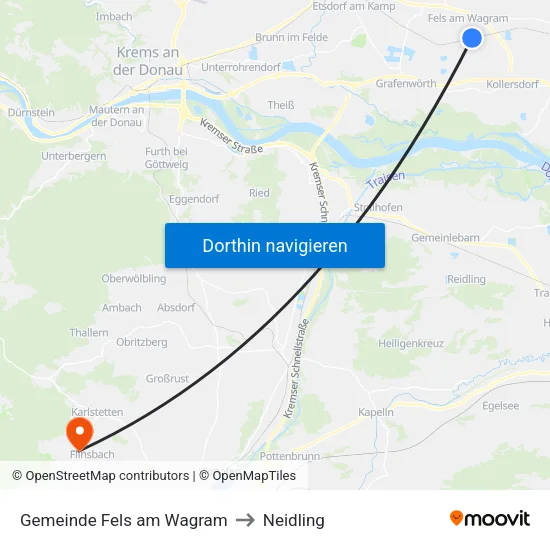 Gemeinde Fels am Wagram to Neidling map