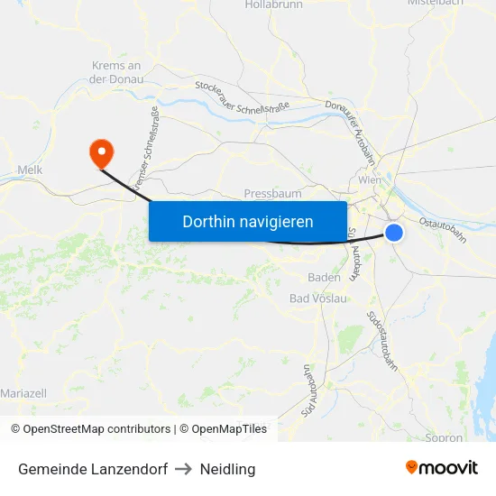 Gemeinde Lanzendorf to Neidling map