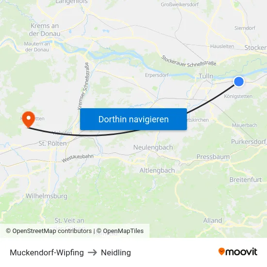 Muckendorf-Wipfing to Neidling map
