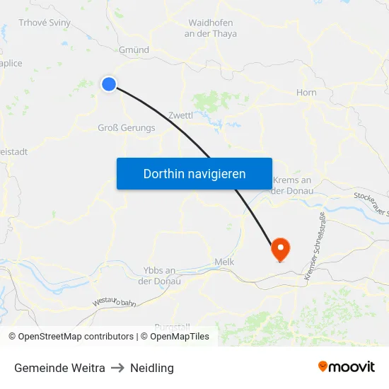 Gemeinde Weitra to Neidling map