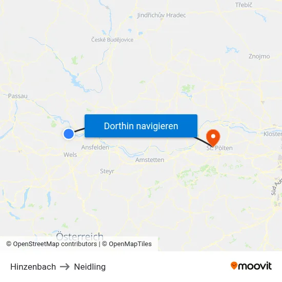Hinzenbach to Neidling map