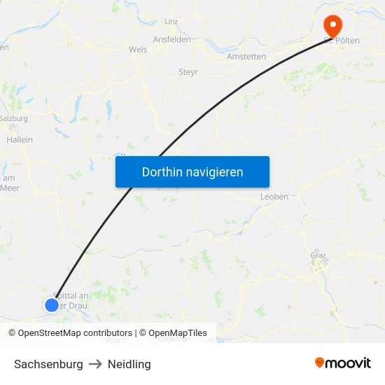Sachsenburg to Neidling map