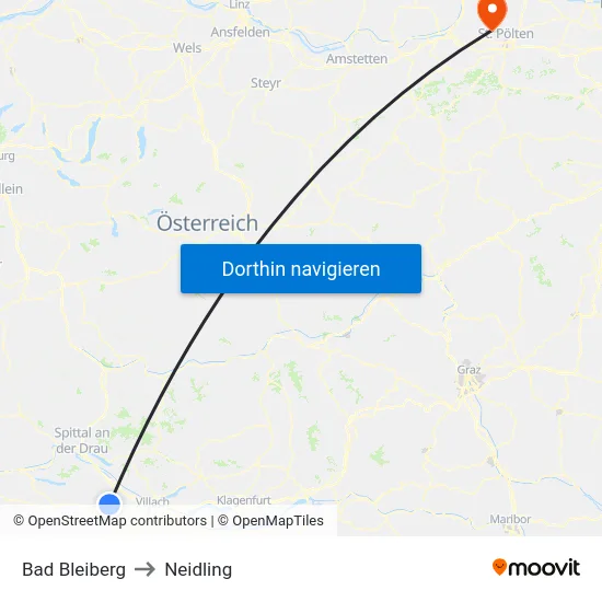 Bad Bleiberg to Neidling map
