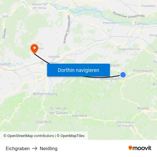 Eichgraben to Neidling map