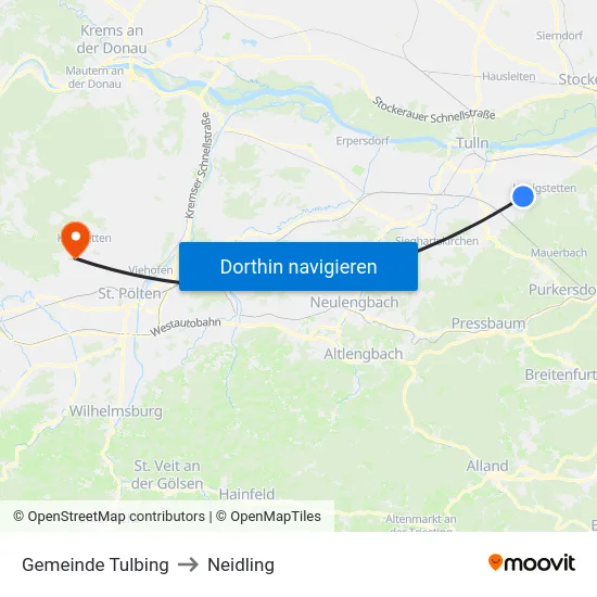 Gemeinde Tulbing to Neidling map