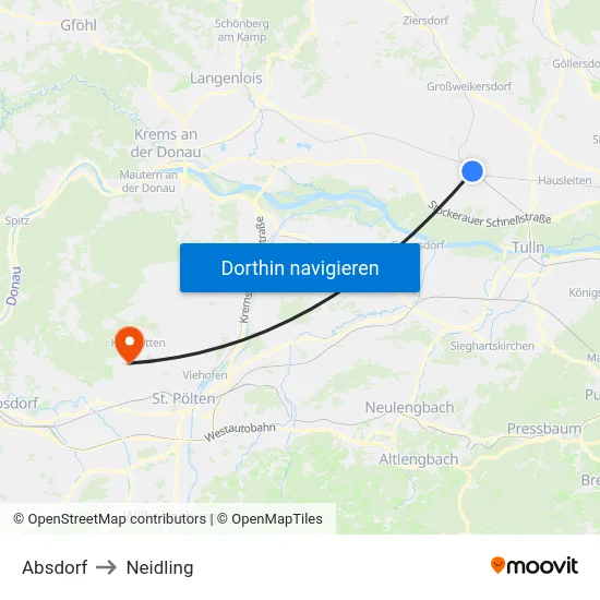 Absdorf to Neidling map