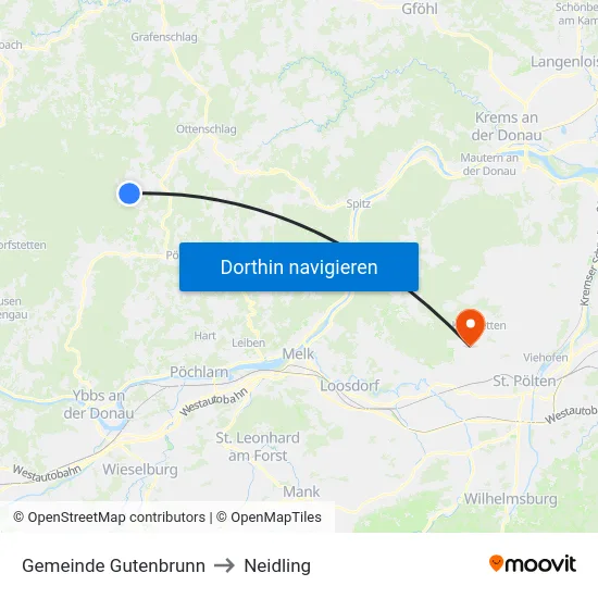 Gemeinde Gutenbrunn to Neidling map