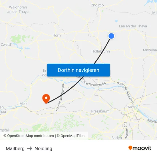 Mailberg to Neidling map