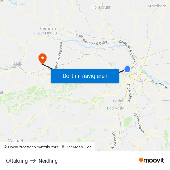 Ottakring to Neidling map
