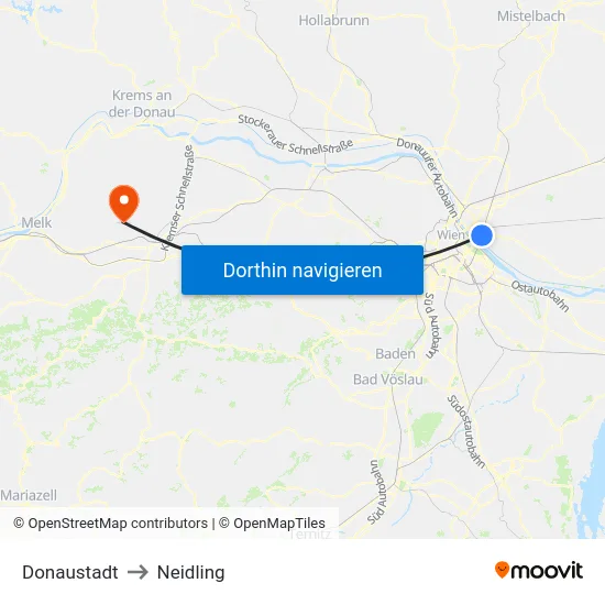 Donaustadt to Neidling map