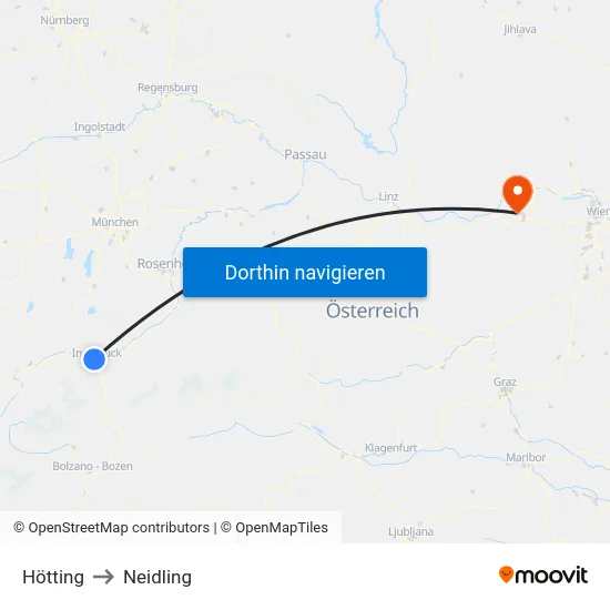 Hötting to Neidling map