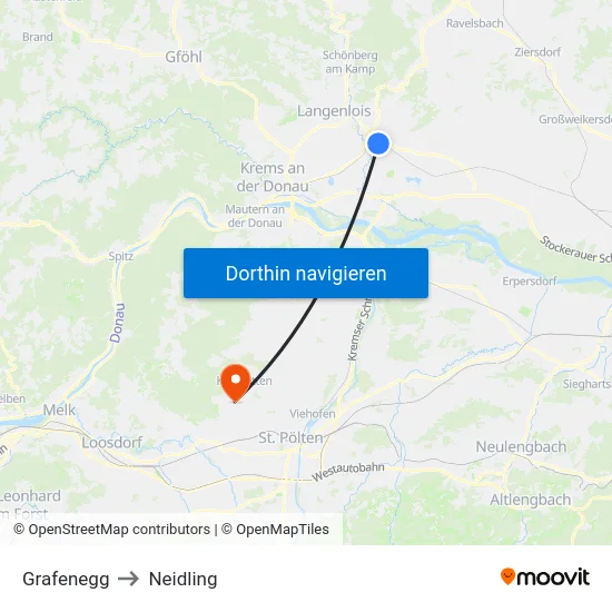 Grafenegg to Neidling map