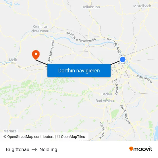 Brigittenau to Neidling map