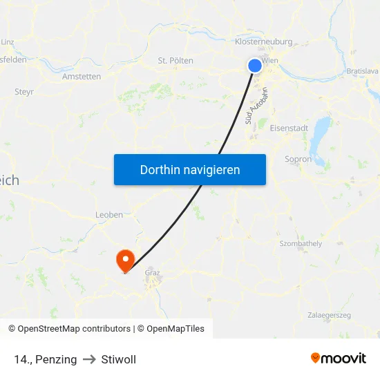 14., Penzing to Stiwoll map
