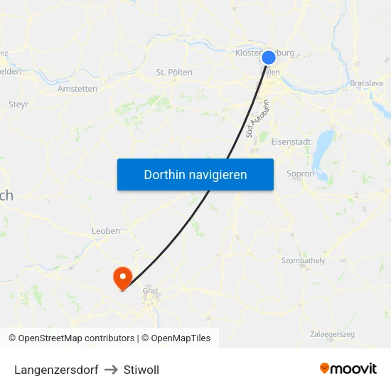 Langenzersdorf to Stiwoll map
