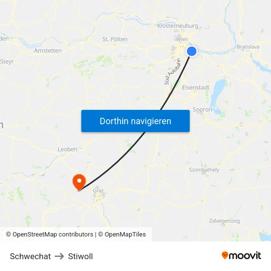 Schwechat to Stiwoll map