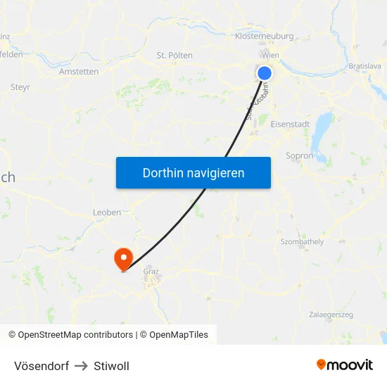 Vösendorf to Stiwoll map