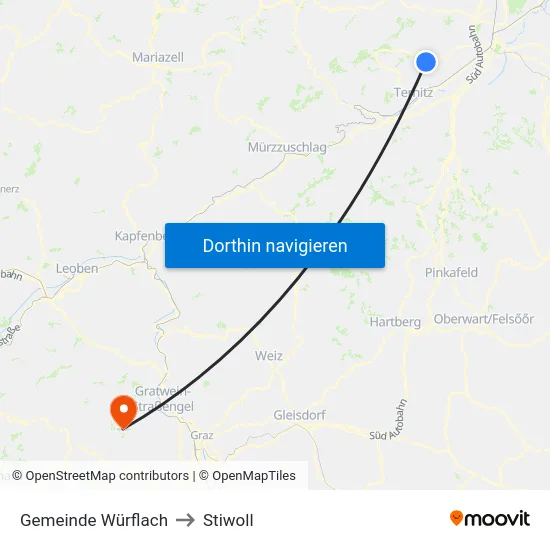 Gemeinde Würflach to Stiwoll map