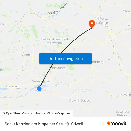 Sankt Kanzian am Klopeiner See to Stiwoll map