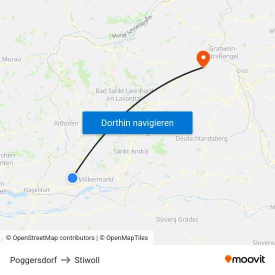 Poggersdorf to Stiwoll map