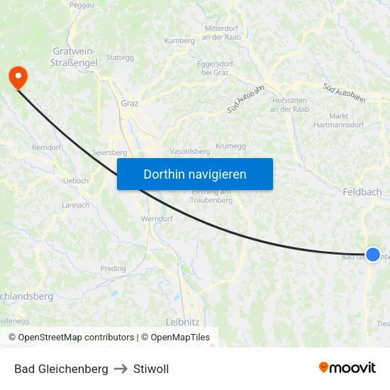 Bad Gleichenberg to Stiwoll map