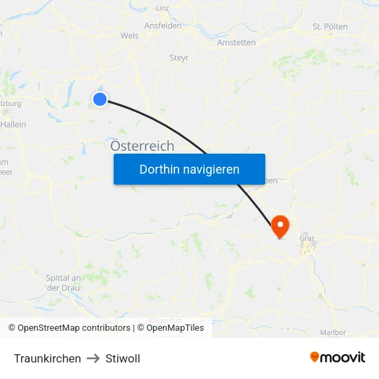 Traunkirchen to Stiwoll map