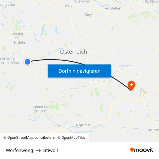 Werfenweng to Stiwoll map