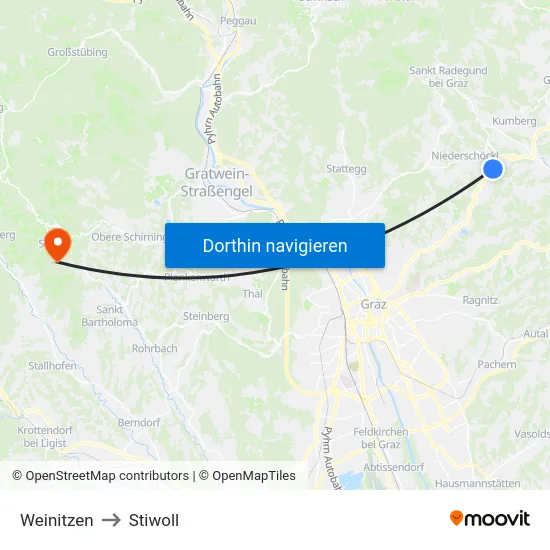 Weinitzen to Stiwoll map