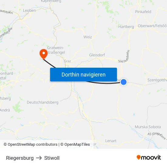 Riegersburg to Stiwoll map