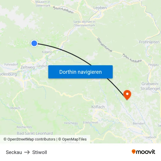 Seckau to Stiwoll map